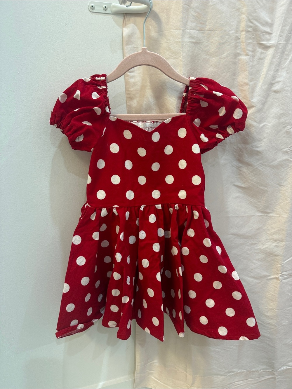 Red Polka Dot Puff Sleeve Girls' Dress
